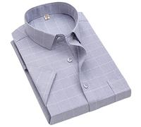 Dninmim Camisa de vestir de manga corta a cuadros para hombre, casual, social, suave, con botones, Camisa a cuadros 07, XL