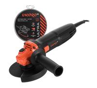 Dnipro-M Amoladora Angular 980W Disco 125mm + 10 Discos de Corte, Velocidad 11000 rpm. Compacta y Ligera, Control Ergonómico con Mango 185mm, Corte Metal/Hormigón/Piedra/Cerámica/Ladrillo. GS-98
