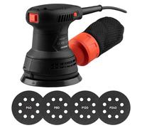 Dnipro-M Lijadora Orbital PE-29S 290W con 20 Discos Lija 125mm Velcro, 6 Velocidades Regulables, Herramienta Eléctrica para Madera, Pared y Techo, Parquet, Metal - Sistema de Recogida de Polvo