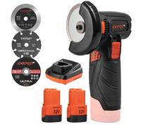 Dnipro-M Mini Amoladora Angular a Batería 12V - 76mm, Motor Sin Escobillas, 18500rpm. Incluye 2 Baterías 2Ah, Cargador Rápido, 7 Discos de Corte. CG-12BC Ultra