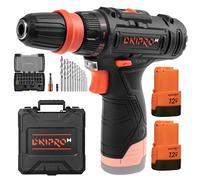Dnipro-M Taladro Atornillador a Bateria 12V, 25 Nm, 2 Velocidades, 1350 rpm, Luz LED. Incluye 2 baterías 2Ah, cargador rápido, brocas, puntas y maletín. CD-12QX