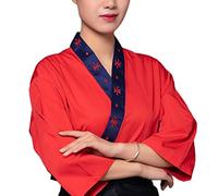 DNJKH Uniforme de Chef Hombre Mujer Japonés de Estilo de Media Manga Cocinar Kimono Camarero Transpirable Four Seasons