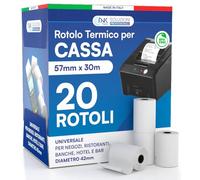DNK TRADE, 20 Rollos térmicos de alta calidad 57 x 30 metros, para cajas registradoras, papel térmico homologado, compatibles con Nexi, Axerve e Ingenico. (20)