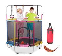 DnKelar Trampolín para Niños, Cama Elástica Rosa, 140cm de Diámetro, 160cm-170cm de Altura, Soporta hasta 100KG, Interior/Exterior
