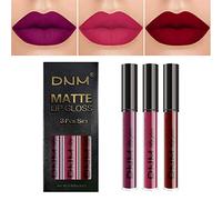 DNM Juego de 3 barras de labios líquidas para mujeres negras, 3 unidades, color morado oscuro, rojo, rosa, mate, mate, mate, mate, larga duración, 24 labiales (A-Set01, paquete de 3)