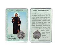 Dnniakm Tarjeta de oración de San San Peregrino, tarjetas sagradas para patrocinio, patrón de cáncer, con medalla.