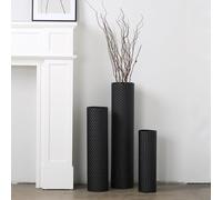 Dnnnii Juego de 3 jarrones - Jarrones altos cilíndricos de metal negro, estructura moderna de panal, grandes jarrones de pie para salón (altura hasta 70 cm, decoración de habitaciones)