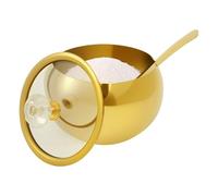 Dnyucen Azucarero dorado de acero inoxidable con cuchara, olla multifuncional para sal, caramelo, café, granos, accesorios de cocina (1 unidad)
