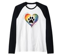 Do g Mom For Life, Camiseta de Pata de Perro con corazón arcoíris, Mascota Colorida Camiseta Manga Raglan