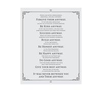 Do It Anyway Motivational Poster, Mother Teresa Inspirational Quote, Minimalist Wall Art for Home Office, Classroom, Counseling Studio Decor(Framed,08x12inch(20x30cm))