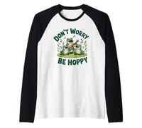 Do Not Worry Be Hoppy Cute Frogs Playing Ukelele Music Art Camiseta Manga Raglan
