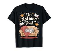 Do Nothing Day Aesthetic with Book and Coffee Cat Lover Camiseta