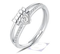 DOA Anillos para ansiedad con circonita cúbica, anillos de ansiedad ajustables de plata de ley 925 para mujer, anillo de pulgar con piedra natal para mujeres con ansiedad, caja de joyería y tarjeta