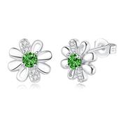 DOA Pendientes de titanio de margarita, pendientes de plata con cristales de circonita, pendientes de flor amarilla/rosa/verde, regalo para niñas, Circonita cúbica