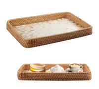 Doafoce Bandeja de Ratán Natural 37cm x 24cm Grande Bandejas Decorativas Almacenamiento Bandejas para Servir Comida Rectangular