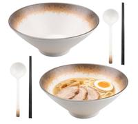Doafoce Juego de 2 Cuenco de Ramen De Plástico de Melamina Grandes Ramen Bowl con Palillos y Cuchara Tazones Ramen Bol Para Pastas Fideos de Sopa Cereales, 1100ml