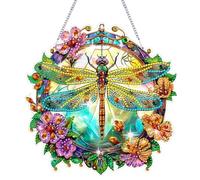 Doafoce Libélula Diamond Painting Adornos Colgantes 5D Carillón de Viento de Pintura de Diamantes Kit Manualidades Diamond Painting para Decorar Jardines, Ventanas, Puertas