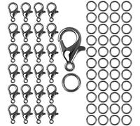 DOANTE 50 Piezas Cierre De Mosquetón 100 Piezas Anillas Abiertas, Cierre Pulsera, enganches para Pulseras, para Hacer llaveros, para DIY Llaves, Colgantes(Negro)
