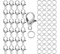 DOANTE 50 Piezas Cierre De Mosquetón 100 Piezas Anillas Abiertas, Cierre Pulsera, enganches para Pulseras, para Hacer llaveros, para DIY Llaves, Colgantes(Plata)