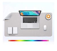 DOBAOJIA Alfombrilla de Ratón XL, Mousepad Grande, Almohadilla de Escritorio, Vade Escritorio, Tapete de Escritura, Estera Oficina, Uso Doble Cara Cuero PU Impermeable 80 x 40cm (Gris Claro/Plateado)