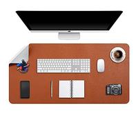 DOBAOJIA Alfombrilla de Ratón XXL, Mousepad Grande, Protector de Escritorio, Almohadilla de Escritorio, Vade Escritorio, Tapete de Escritura, Uso Doble Cara Cuero PU 90 x 43cm (Marrón/Gris)