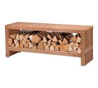 dobar 29109FSCe Freja - Banco de jardín con compartimento para leña - Banco moderno con espacio de almacenamiento - Robusta madera Douglasie con barniz protector - Banco de madera en diseño moderno - 115 x 30 x 45 cm