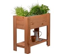 dobar 58286FSCe - Elegante bancal Alto Urban con Superficie de Almacenamiento - Bancal Elevado para Verduras con lámina - Maceta marrón para balcón, jardín y terraza