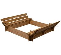 dobar 94360FSC - Sandbox con Tapa con Banco de Madera, tamaño del Banco arenero Cuadrado XL con Tapa, 118 x 118 x 20 cm, Madera FSC, marrón