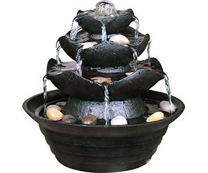 dobar 96410e Fuente Decorativa para Cuarto de Poli-Resina en imitación de Piedra con Piedras Decorativas, Juego de Agua con Bomba para Interior, plástico, Color Negro, 22,2 x 22,2 x 20,6 cm