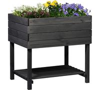 dobar® Bancal Alto Cubo 2.0, Incluye lámina para Plantas y Estante, bancal Elevado para jardín de Madera, 78 x 58 x 78 cm, Color Antracita