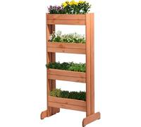 Dobar Cama de flores vertical con 4 maceteros de madera, cama elevada para jardín, terraza, balcón, incluyendo lámina de plantación, ámbar, 55 x 40 x 125 cm, 58372FSCe
