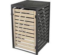 dobar® Green Label - Revestimiento para Cubos de Basura (1 Unidad, 120 L, Madera, 67 x 64 x 94 cm, con Tapa y Puerta oscilante, Bicolor