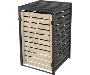 dobar® Green Label - Revestimiento para Cubos de Basura (1 Unidad, 120 L, Madera, 67 x 64 x 94 cm, con Tapa y Puerta oscilante, Bicolor