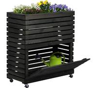 dobar® Jardinera Grande de Madera Maciza con Ruedas, 72 x 32,5 x 78 cm, Color Antracita