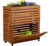 dobar® Jardinera Grande de Madera Maciza con Ruedas, 72 x 32,5 x 78 cm, Color marrón
