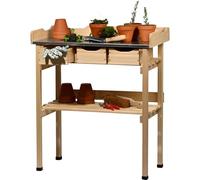 dobar® Mesa para Plantas con 3 cajones y Estante, Mesa de Flores de Madera Maciza con Tapas Protectoras, Mesa de jardín Exterior con encimera galvanizada, 78 x 38 x 88 cm, Color Natural