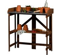 dobar® Mesa Plegable de Madera Maciza, Mesa de trasplante Plegable con Placa de Zinc, Mesa de Flores para jardín/terraza/balcón - 85 x 44 x 89 cm - marrón Oscuro
