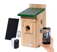 dobar® Nido Eazy con cámara WiFi y Panel Solar, observación de Aves, con Ayuda para anidar de Madera y aplicación, diámetro de 30 mm, Color Verde