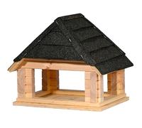 dobar Pajarera XL Zwart de Madera Maciza con Techo de betún para Montaje en Soporte, comedero Grande con Bandeja de Comida, Color Negro
