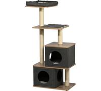 dobar® Rascador Hannah de Madera con Troncos rascadores de sisal y Funda de Color Antracita - Muebles para Gatos con Cueva - 58 x 38 x 133 cm