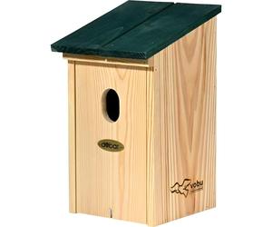 dobar VOBU - Caja Nido para pájaros Silvestres con tejado Plano para jardín colirrojo - Caja Nido de Madera para Aves Silvestres con Orificio de Entrada de 32 x 46 mm de diámetro, Color Verde