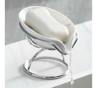 Dobbyby Jabonera en Forma de Hoja, Soporte de cerámica Sistema de autodrenaje, Soporte de jabón de Barra para Ducha, Fregadero de baño, Cocina, jabonera en Cascada con Soporte de