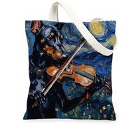 Doberman - Bolsa de lona para compras de 13 x 15 pulgadas, diseño de estrellas y violín nocturno, reutilizable, bolsa de hombro para mujer, decoración de regalo