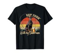 Doberman Dog Retro Vintage Día del Padre Divertido Pescador Camiseta