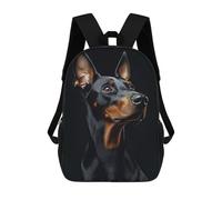 Doberman Pinscher Portrait on Black Background Mochilas Impresas En 3D Para Niños 17inch Mochilas De Moda Informales Para El Día A Día, Bolsas De Viaje, Mochilas Informales Para Exteriores Para Niños