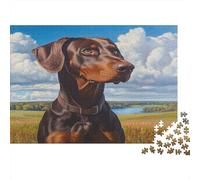 Doberman Rompecabezas Imposible,desafío para Adultos céu Azul Pradera Entretenimiento Creativo 1000 Piezas Obra De Arte De Juego De para Adultos, Regalos A Partir De 14 Años 1000pcs (75x50cm)