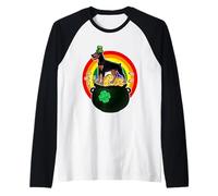 Dobermann Lucky Dog Leprechaun Hat Shamrock St Patricks Day Camiseta Manga Raglan