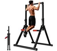 DOBESTS Estación de Dominadas Plegable Power Tower Dip Station,Estación de Fondos,Altura Ajustable, Multifuncional Maquina Dominadas Gimnasio en Casa for Pull Up& Dip Training(011,black)