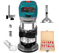 Dobetter Herramienta de enrutador de madera de 6.5 amperios, enrutador compacto de 1.25 HP con 6 velocidades variables, 12 brocas de enrutador de madera, pinzas de 1/4 y 3/8 pulgadas y capucha