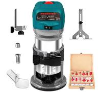 Dobetter Herramienta de enrutador de madera de 6.5 amperios, enrutador compacto de 1.25 HP con 6 velocidades variables, 12 brocas de enrutador de madera, pinzas de 1/4 y 3/8 pulgadas y capucha